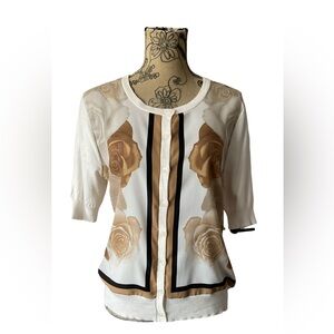 New York & Company Floral Button-Up Blouse Sweater Size Large